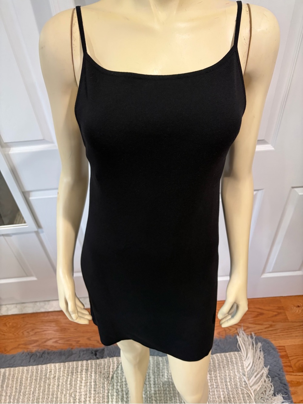 Zara Classic Black Spaghetti Strap Ribbed Tank Dress/ Size Medium